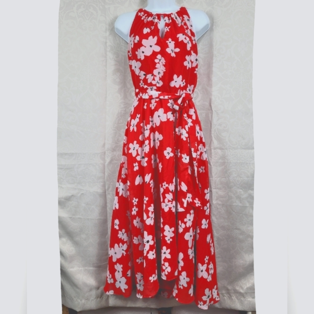 Tahari Women's High Low Daysi Flower Print Sleeveless Maxi Dress